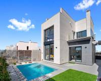 modern white new villa with pool and blue sky in spain for sale 