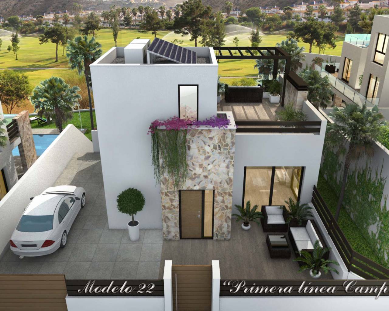 nieuwe villa met uitzicht op groene golfbaan in Quesada