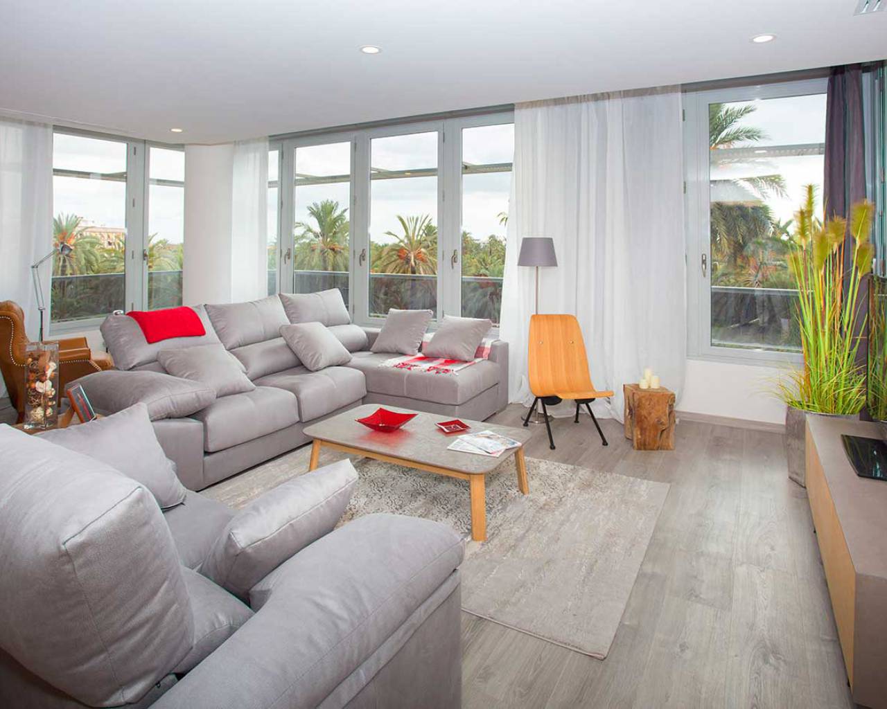 bright living room with sofas in new apartments for sale calle doctor fleming elche